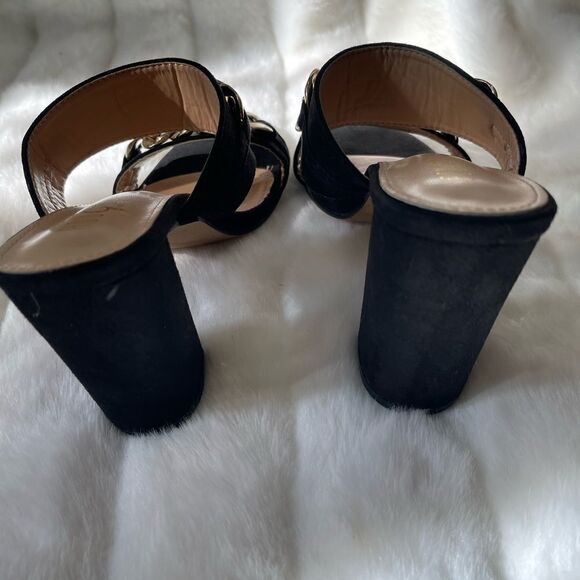 Rouge gold tone chain decor faux suede black heels size 9 - Picture 12 of 14